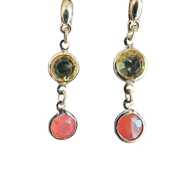 Beautiful 14K Gold Tone Green and Peach Dangle Earrings - Picture 6 of 10